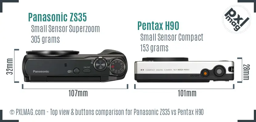 Panasonic ZS35 vs Pentax H90 top view buttons comparison