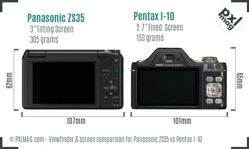 Panasonic ZS35 vs Pentax I-10 Screen and Viewfinder comparison