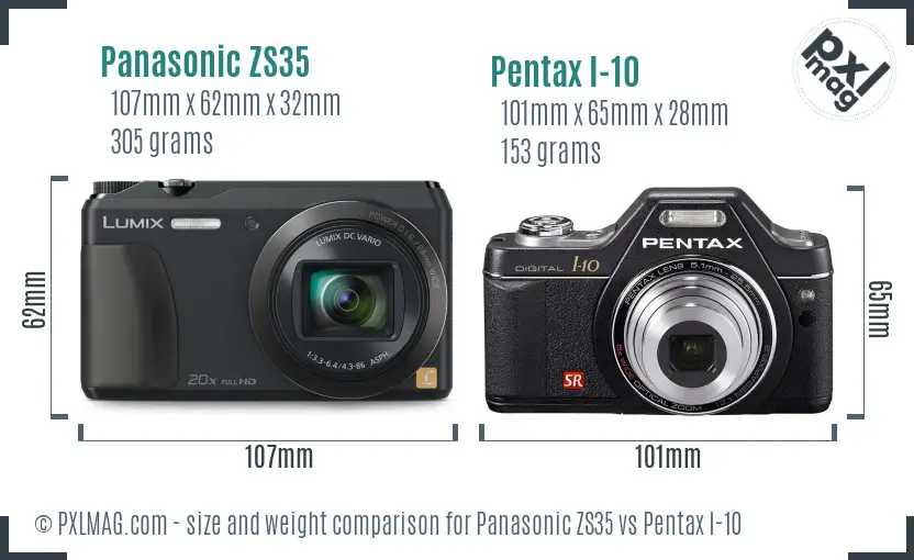 Panasonic ZS35 vs Pentax I-10 size comparison