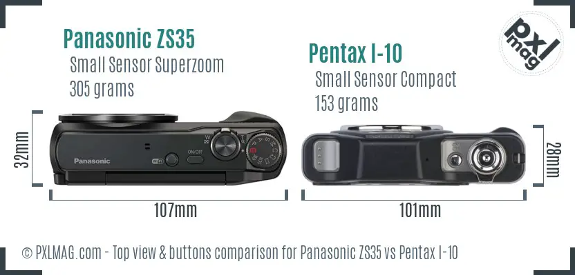 Panasonic ZS35 vs Pentax I-10 top view buttons comparison