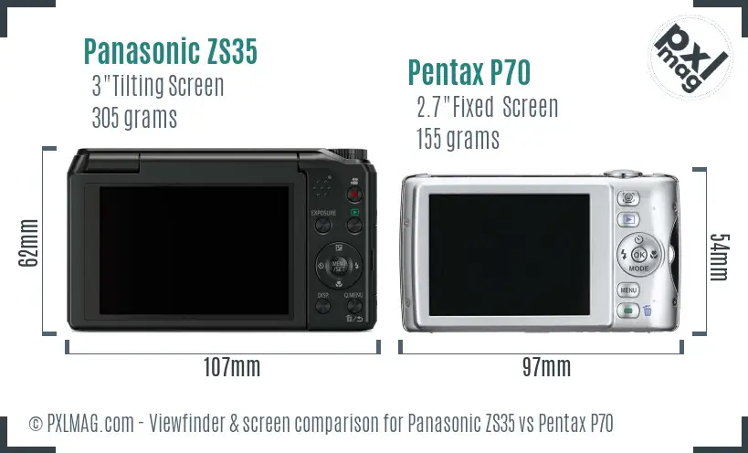 Panasonic ZS35 vs Pentax P70 Screen and Viewfinder comparison