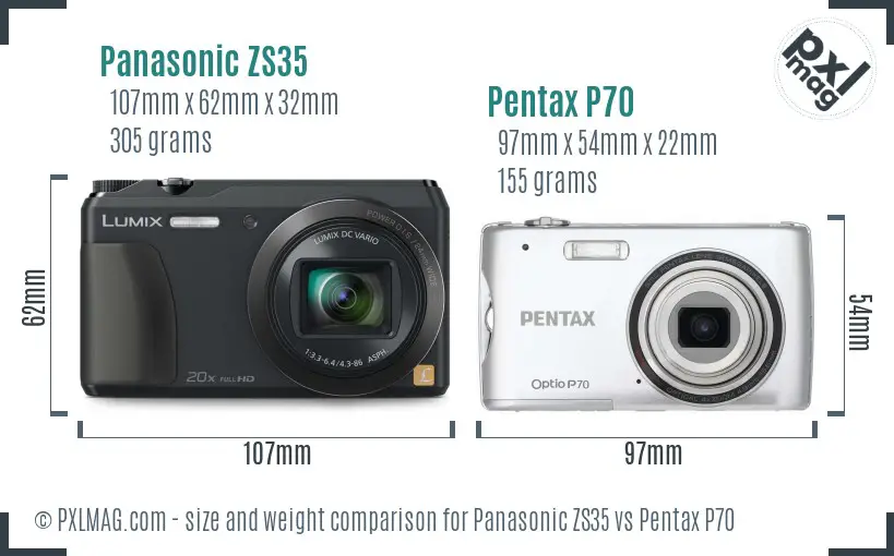 Panasonic ZS35 vs Pentax P70 size comparison