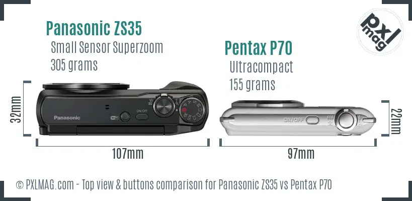 Panasonic ZS35 vs Pentax P70 top view buttons comparison