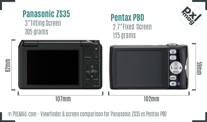 Panasonic ZS35 vs Pentax P80 Screen and Viewfinder comparison