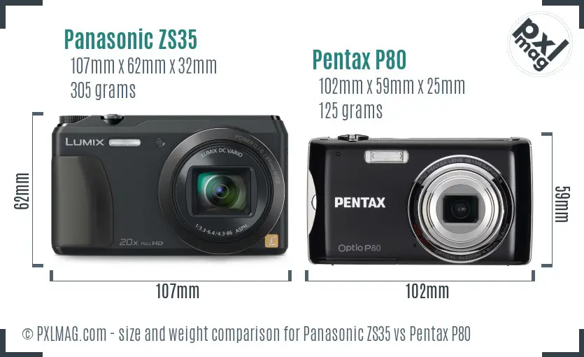 Panasonic ZS35 vs Pentax P80 size comparison