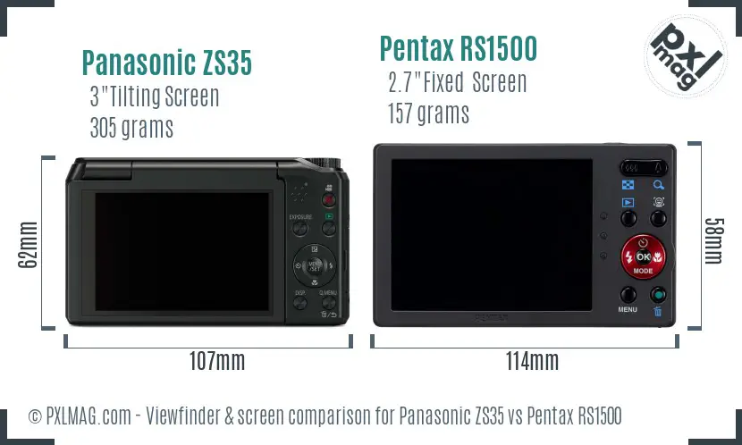 Panasonic ZS35 vs Pentax RS1500 Screen and Viewfinder comparison