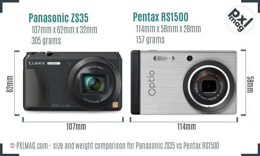 Panasonic ZS35 vs Pentax RS1500 size comparison