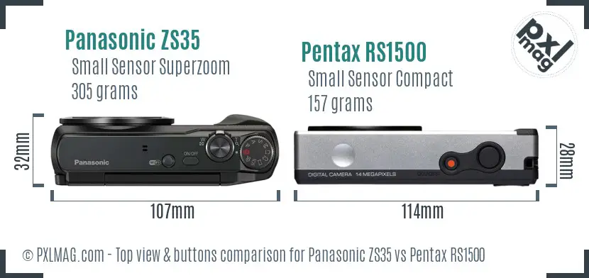 Panasonic ZS35 vs Pentax RS1500 top view buttons comparison
