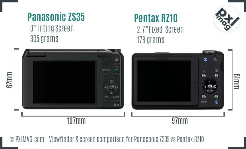 Panasonic ZS35 vs Pentax RZ10 Screen and Viewfinder comparison