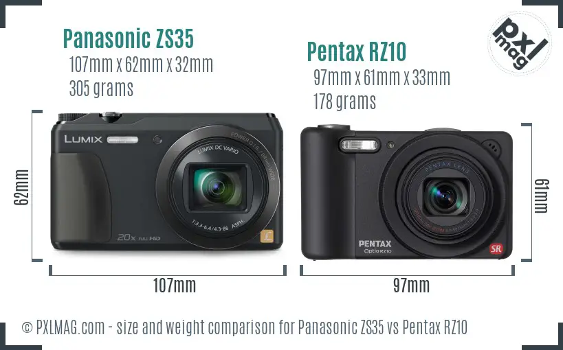 Panasonic ZS35 vs Pentax RZ10 size comparison