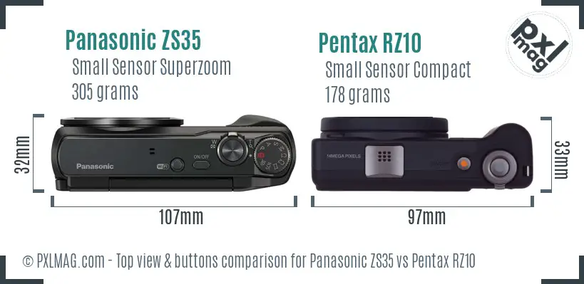 Panasonic ZS35 vs Pentax RZ10 top view buttons comparison