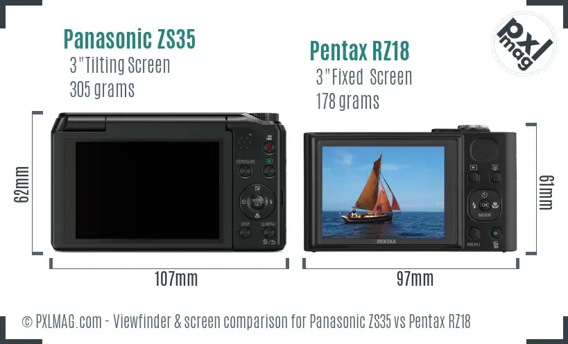 Panasonic ZS35 vs Pentax RZ18 Screen and Viewfinder comparison