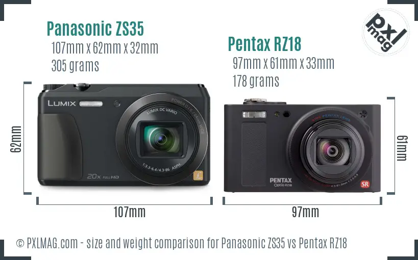 Panasonic ZS35 vs Pentax RZ18 size comparison
