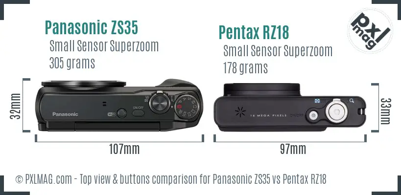 Panasonic ZS35 vs Pentax RZ18 top view buttons comparison