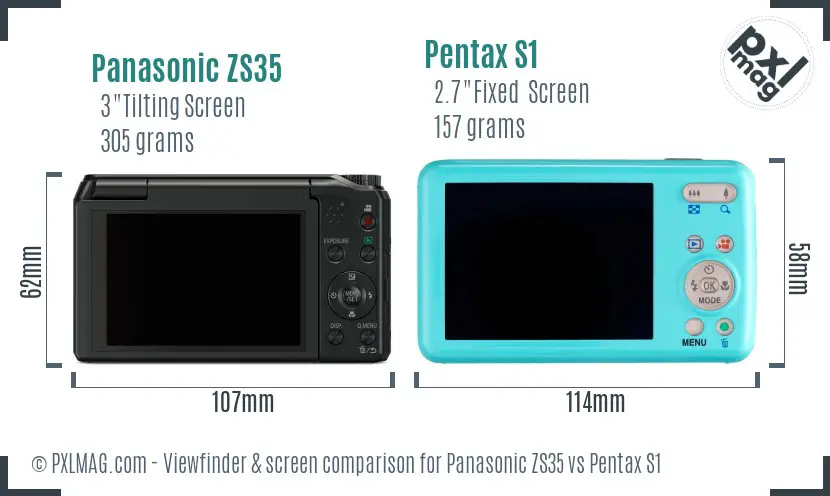 Panasonic ZS35 vs Pentax S1 Screen and Viewfinder comparison