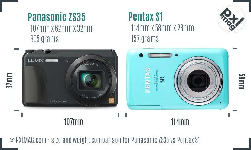 Panasonic ZS35 vs Pentax S1 size comparison