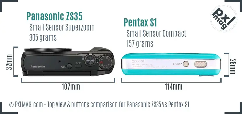 Panasonic ZS35 vs Pentax S1 top view buttons comparison