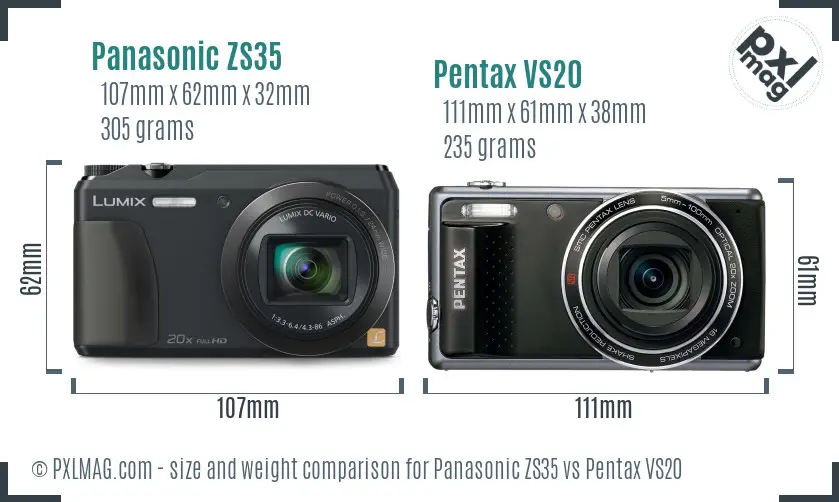 Panasonic ZS35 vs Pentax VS20 size comparison