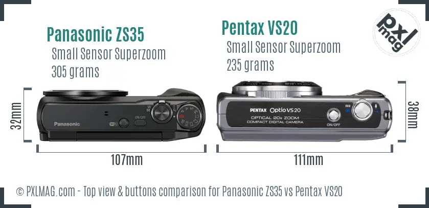Panasonic ZS35 vs Pentax VS20 top view buttons comparison