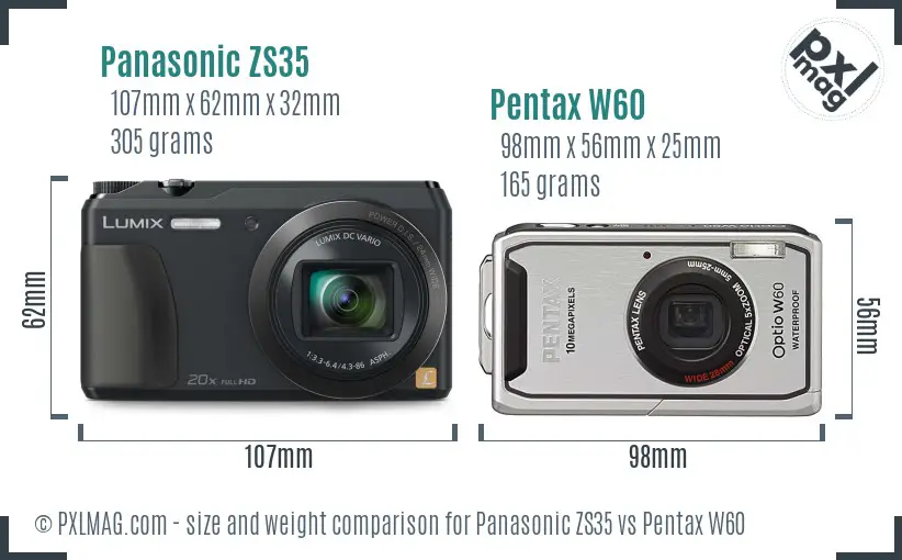 Panasonic ZS35 vs Pentax W60 size comparison