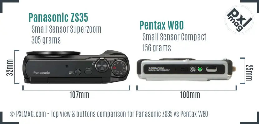 Panasonic ZS35 vs Pentax W80 top view buttons comparison