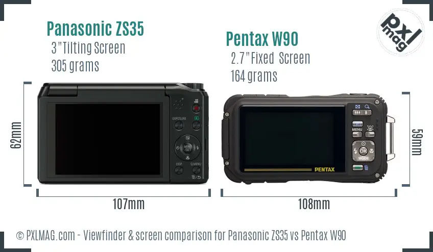 Panasonic ZS35 vs Pentax W90 Screen and Viewfinder comparison