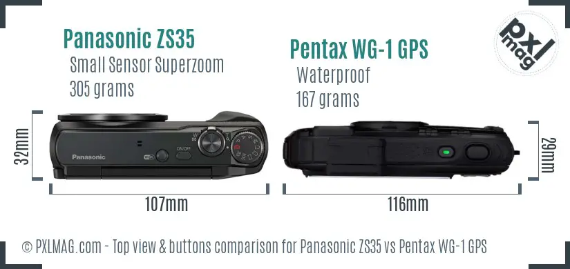 Panasonic ZS35 vs Pentax WG-1 GPS top view buttons comparison