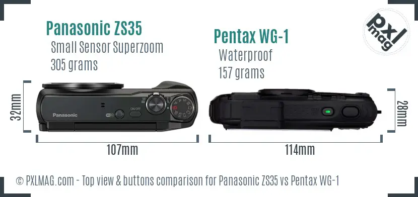 Panasonic ZS35 vs Pentax WG-1 top view buttons comparison