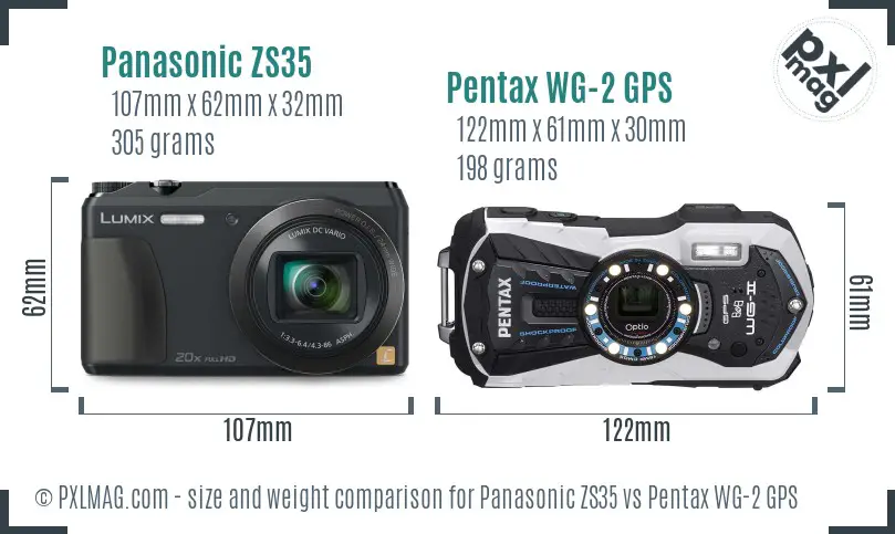 Panasonic ZS35 vs Pentax WG-2 GPS size comparison