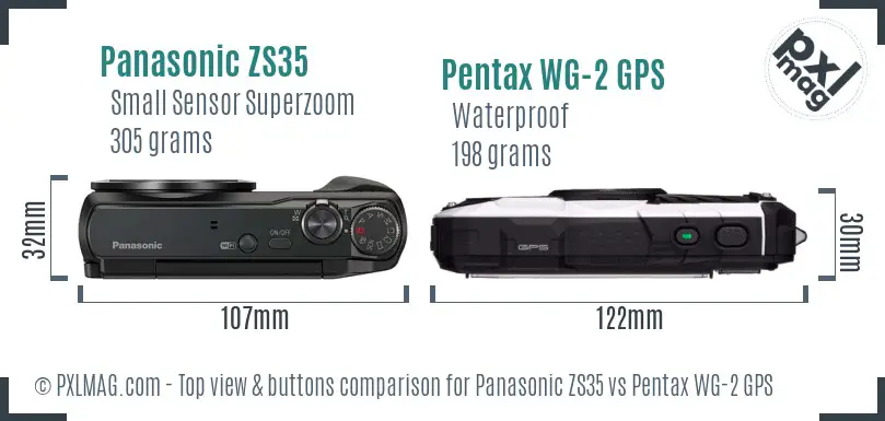 Panasonic ZS35 vs Pentax WG-2 GPS top view buttons comparison