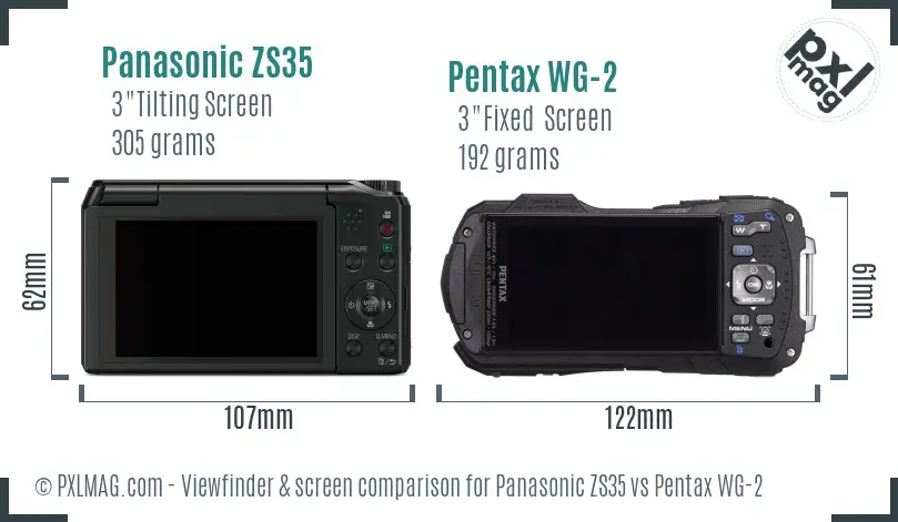 Panasonic ZS35 vs Pentax WG-2 Screen and Viewfinder comparison