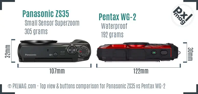 Panasonic ZS35 vs Pentax WG-2 top view buttons comparison