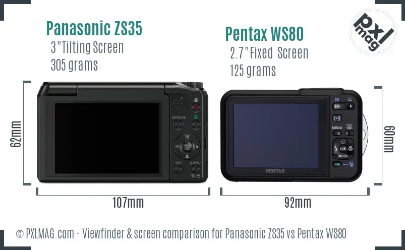 Panasonic ZS35 vs Pentax WS80 Screen and Viewfinder comparison