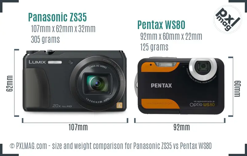 Panasonic ZS35 vs Pentax WS80 size comparison