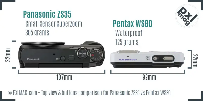 Panasonic ZS35 vs Pentax WS80 top view buttons comparison