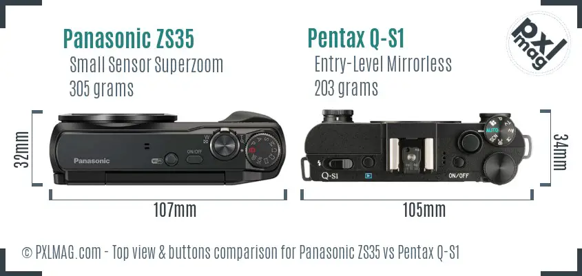 Panasonic ZS35 vs Pentax Q-S1 top view buttons comparison