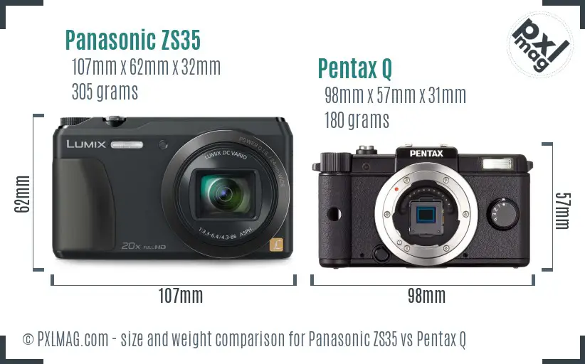 Panasonic ZS35 vs Pentax Q size comparison