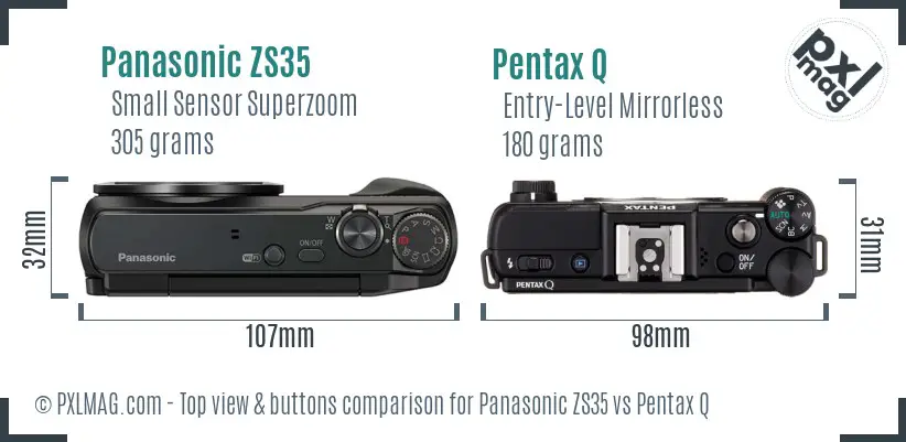 Panasonic ZS35 vs Pentax Q top view buttons comparison