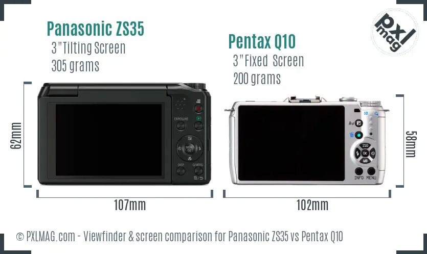 Panasonic ZS35 vs Pentax Q10 Screen and Viewfinder comparison