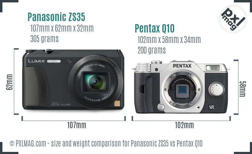 Panasonic ZS35 vs Pentax Q10 size comparison
