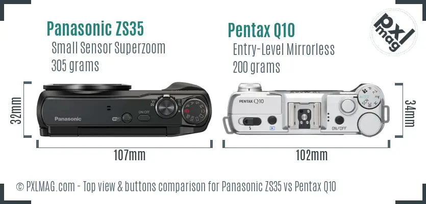 Panasonic ZS35 vs Pentax Q10 top view buttons comparison