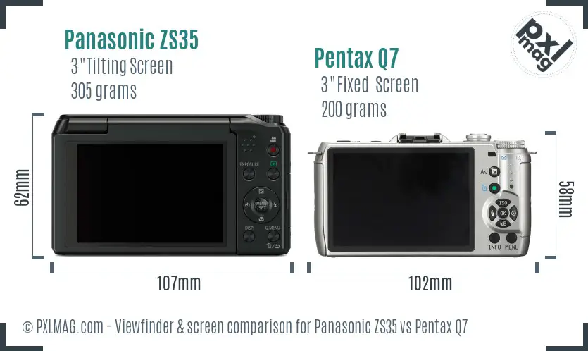 Panasonic ZS35 vs Pentax Q7 Screen and Viewfinder comparison