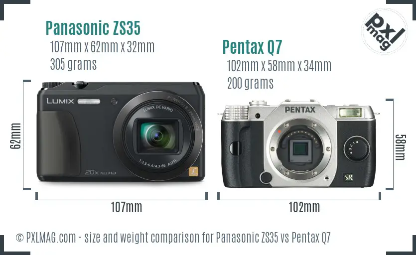 Panasonic ZS35 vs Pentax Q7 size comparison