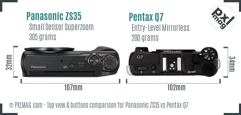 Panasonic ZS35 vs Pentax Q7 top view buttons comparison