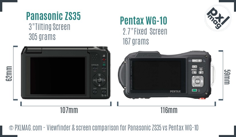 Panasonic ZS35 vs Pentax WG-10 Screen and Viewfinder comparison