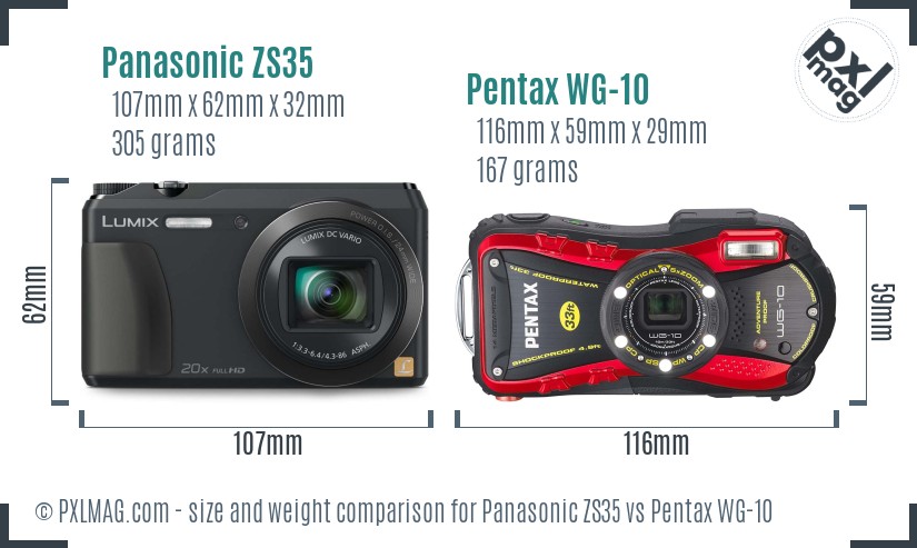 Panasonic ZS35 vs Pentax WG-10 size comparison Panasonic ZS35 vs Pentax WG-10 size comparison