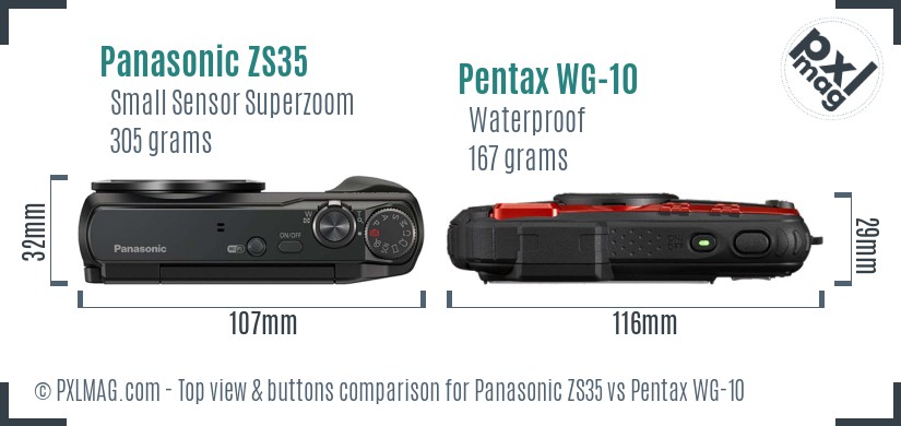 Panasonic ZS35 vs Pentax WG-10 top view buttons comparison