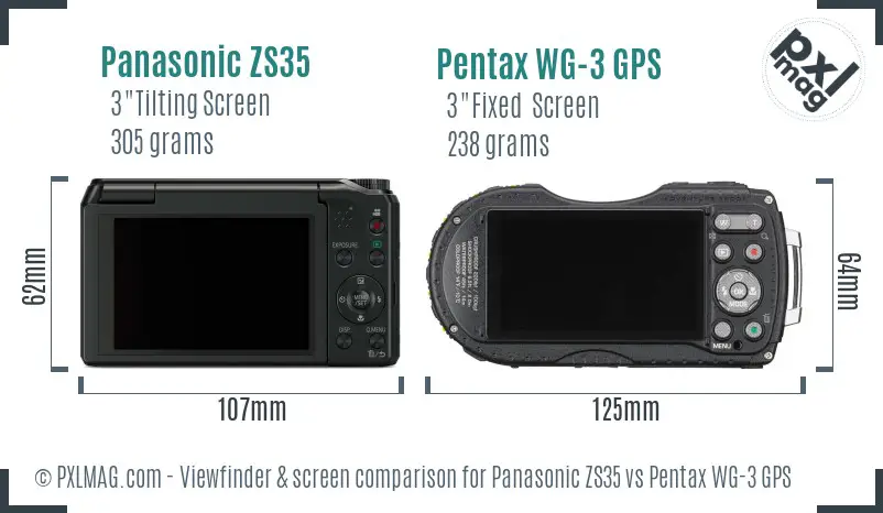 Panasonic ZS35 vs Pentax WG-3 GPS Screen and Viewfinder comparison