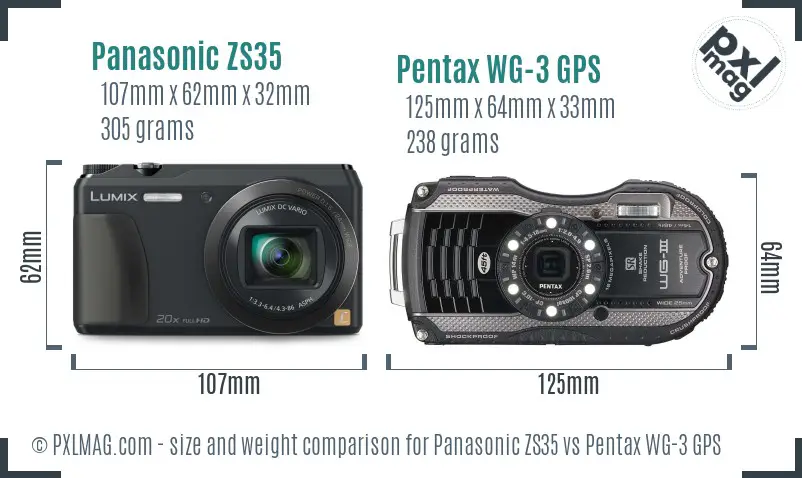Panasonic ZS35 vs Pentax WG-3 GPS size comparison