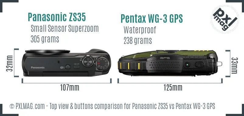 Panasonic ZS35 vs Pentax WG-3 GPS top view buttons comparison